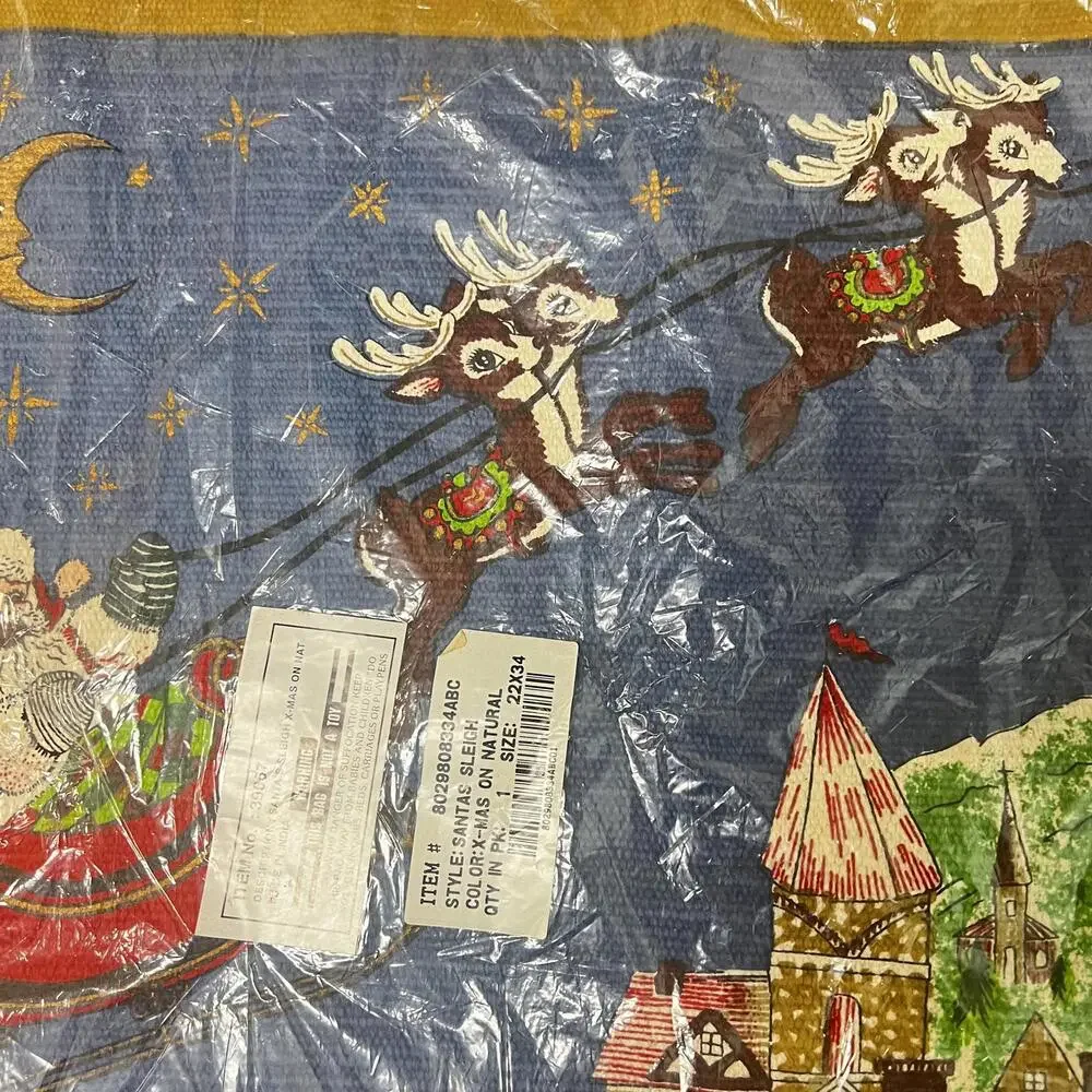 1996 Heymin & Co NY Santa's Sleigh Reindeers Tapestry Wall Floor Holliday Decor